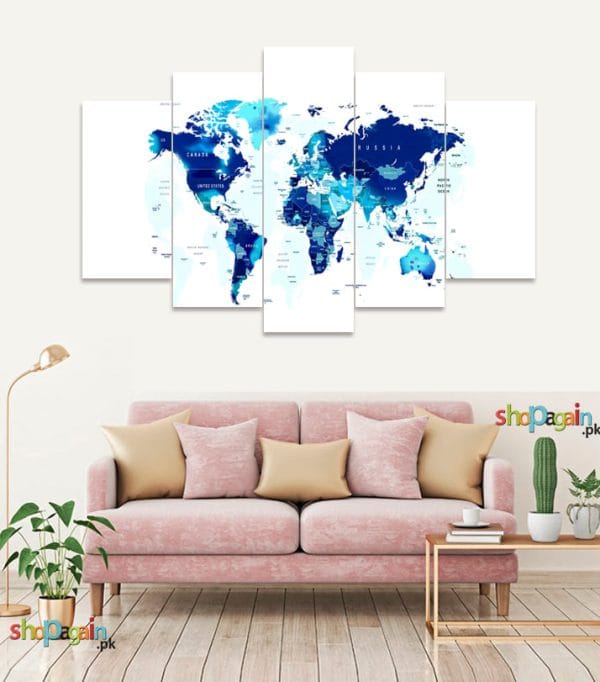 World Map 5-Piece HD Printed Wall Frame