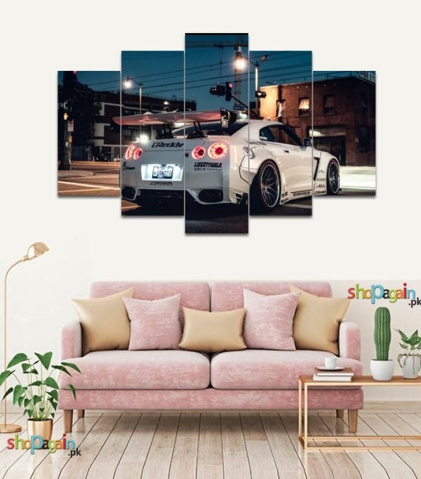 White Nissan Skyline GTR R35 5-Piece HD Printed Wall Frame