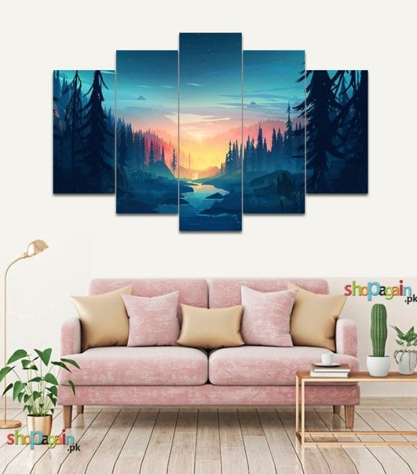 Artistic River Painting 5-Piece HD Printed Wall Frame