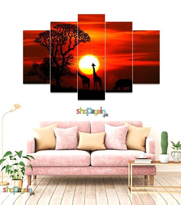 Wild Life with Sunset 5-Piece HD Printed Wall Frame