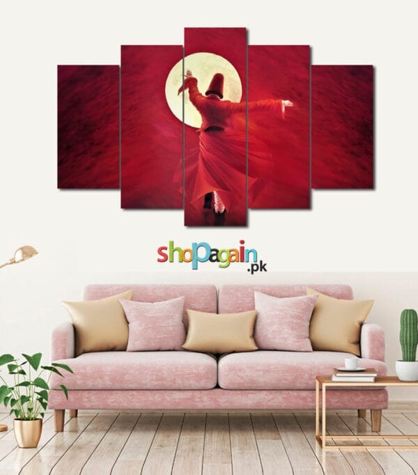 Red Sufi Whirling Dervish 5-Piece HD Printed Wall Frame