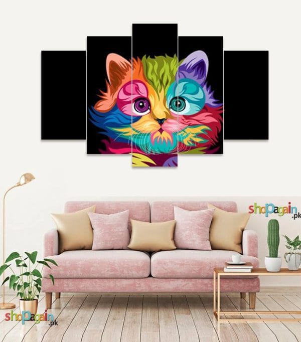 Artistic Cat 5-Piece HD Printed Wall Frame