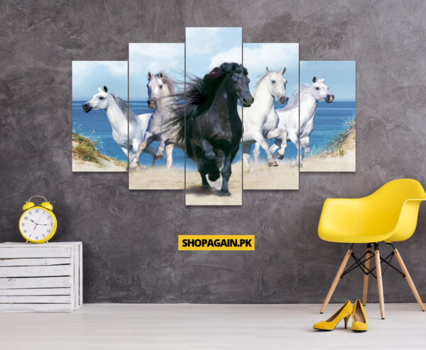 5 horses and the Sea 5-Piece HD Printed Wall Frame