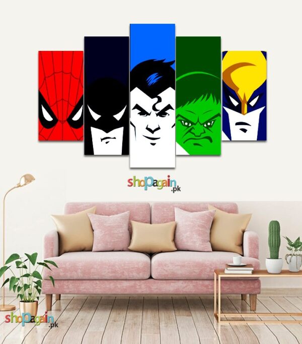 Comic Superheroes 5-Piece HD Printed Wall Frame