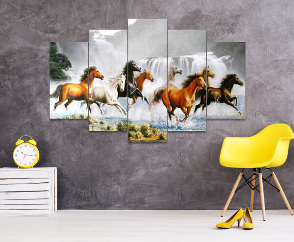 8 Running Horses Painting 5-Piece HD Printed Wall Frame