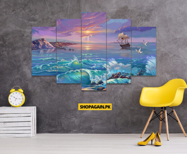 Artistic Ship 5-Piece HD Printed Wall Frame