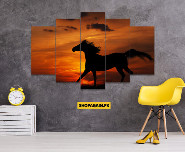 Black Horse Shadow 5-Piece HD Printed Wall Frame