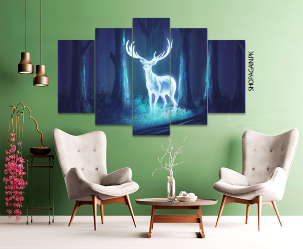 Enchanted Night Forest Deer 5-Piece HD Printed Wall Frame