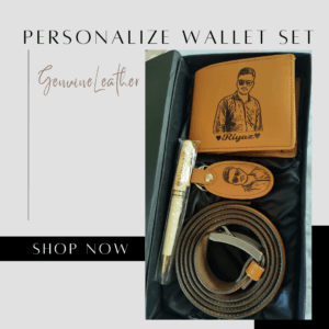 Picture Name Engraved Leather Wallet Set