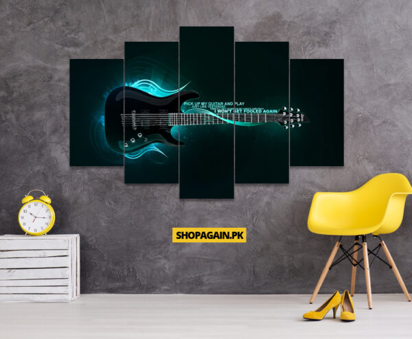 Blue Electric Guitar 5-Piece HD Printed Wall Frame