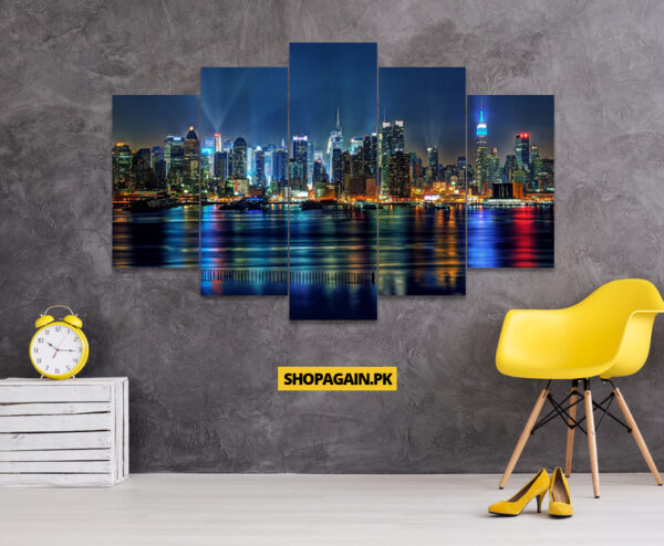 New York Skyscape At Night 5-Piece HD Printed Wall Frame