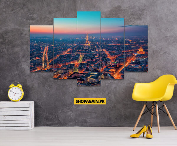 France Night City Skyline 5-Piece HD Printed Wall Frame