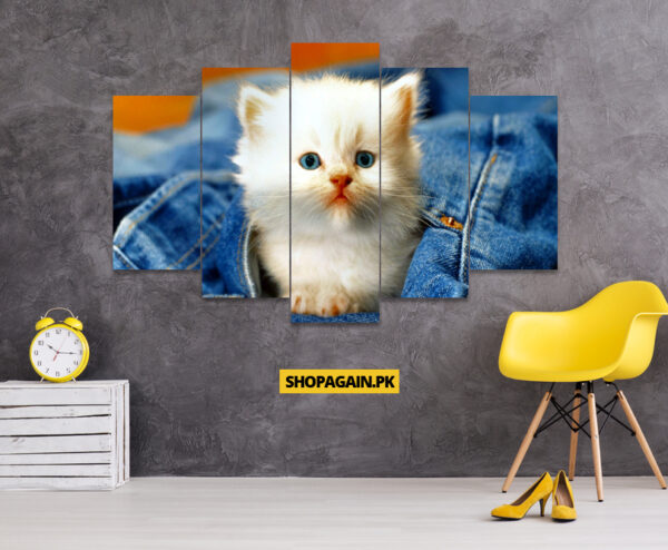 White Kitten Under The Jeans 5-Piece HD Printed Wall Frame