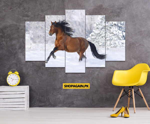 Horse Playing In Snow 5-Piece HD Printed Wall Frame