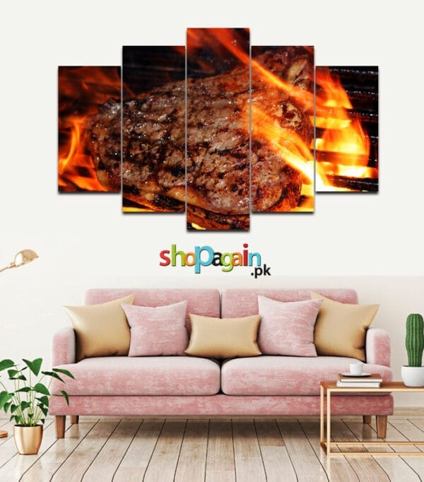 Beef Steak Sizzling 5-Piece HD Printed Wall Frame