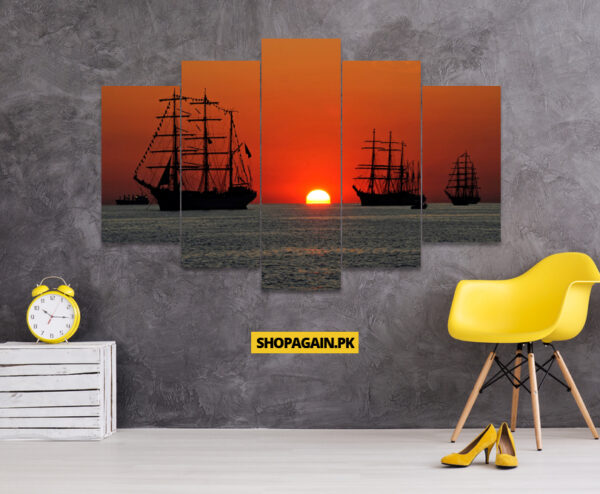 Sundown And Ships 5-Piece HD Printed Wall Frame